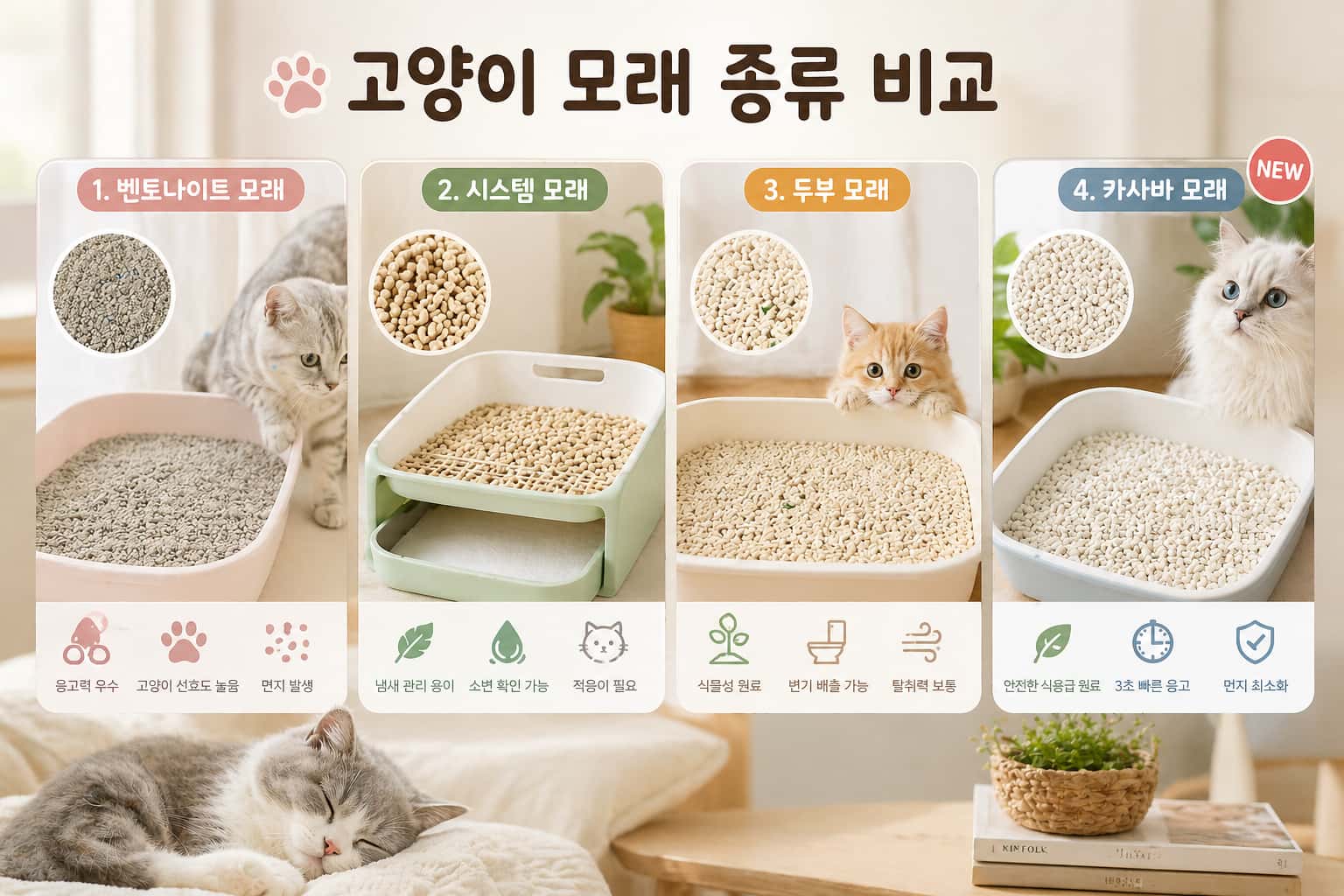 고양이 화장실 모래,소재별 장단점