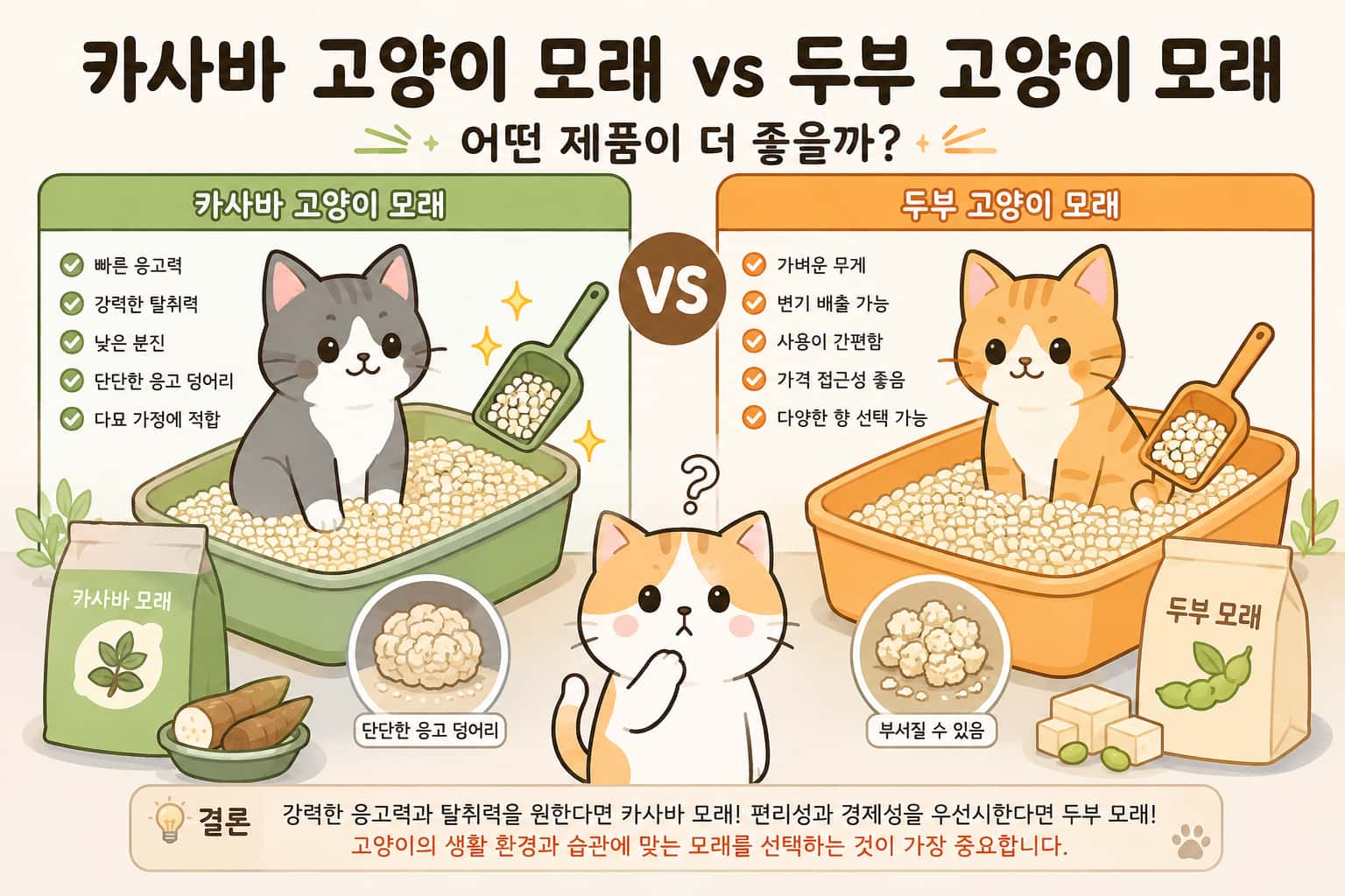 카사바 고양이 모래 vs 두부 고양이 모래, 어떤 제품이 더 좋을까?